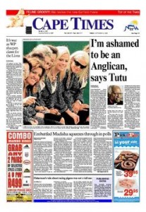 Cape Times front page Friday, September 22, 2006